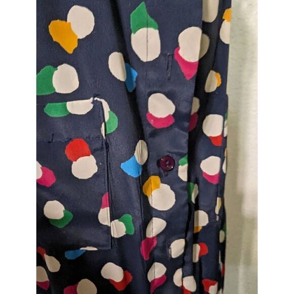 Vintage‎ Women's Abstract Floral Pleated Utility Dress Navy Blue Size 14 - Picture 13 of 15